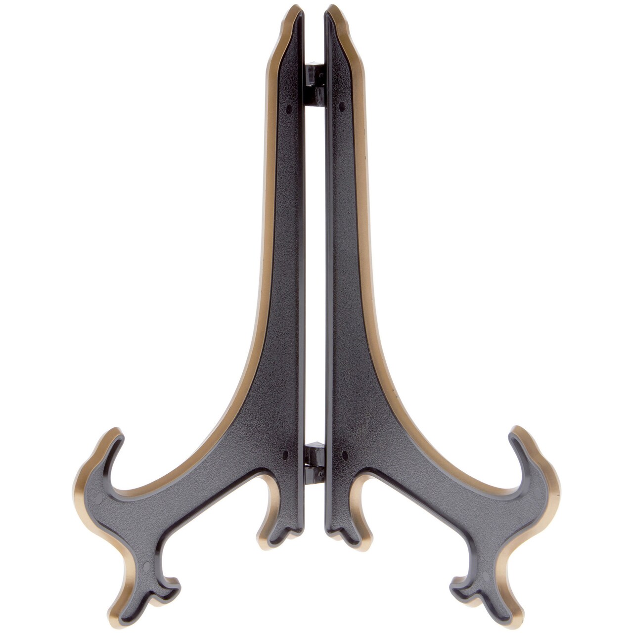 Bard's Hinged Black and Gold Plastic Plate Stand, 9" H x 7" W x 6" D (For 9" - 10.5" Plates)